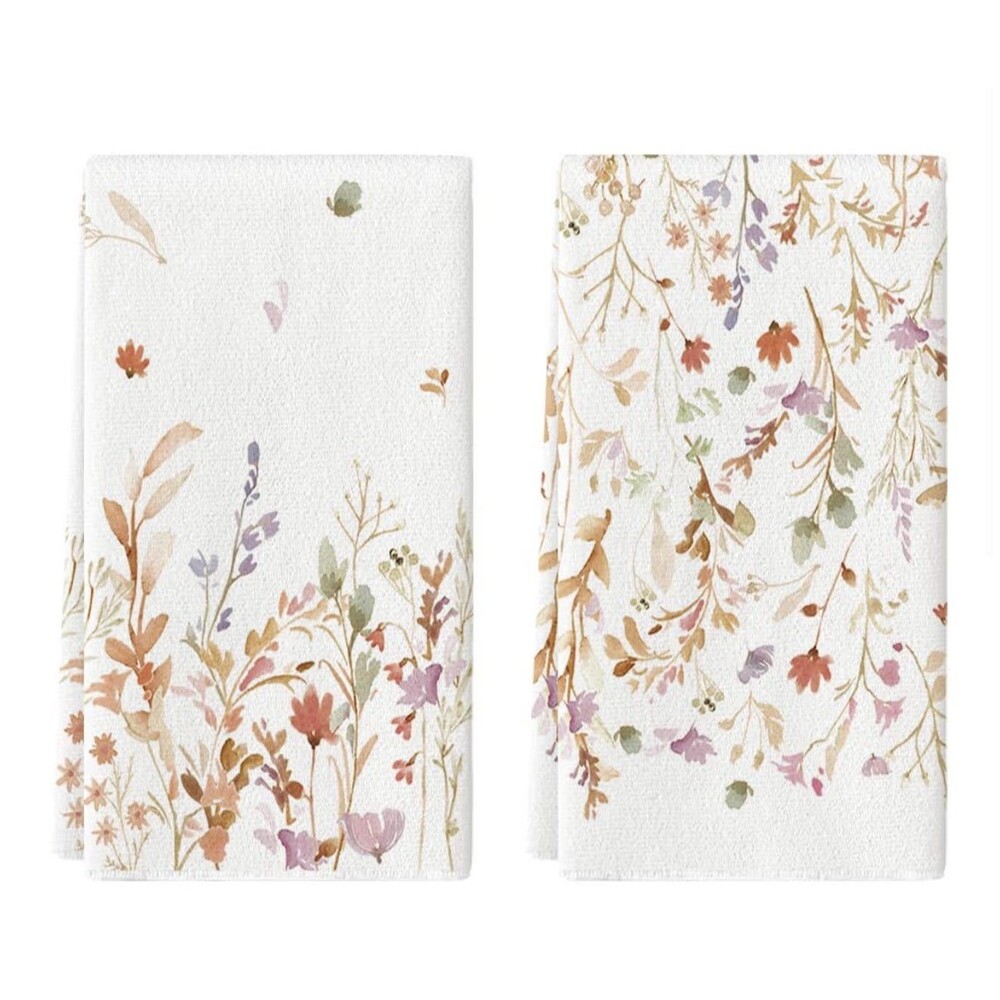 New, Set of 2, Flowers Wildflowers Kitchen Dish Towels, 18x26